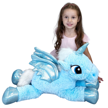 Grande Peluche Unicorno 60cm Blu Pony Cavallo Bambini Ragazzi Adulti